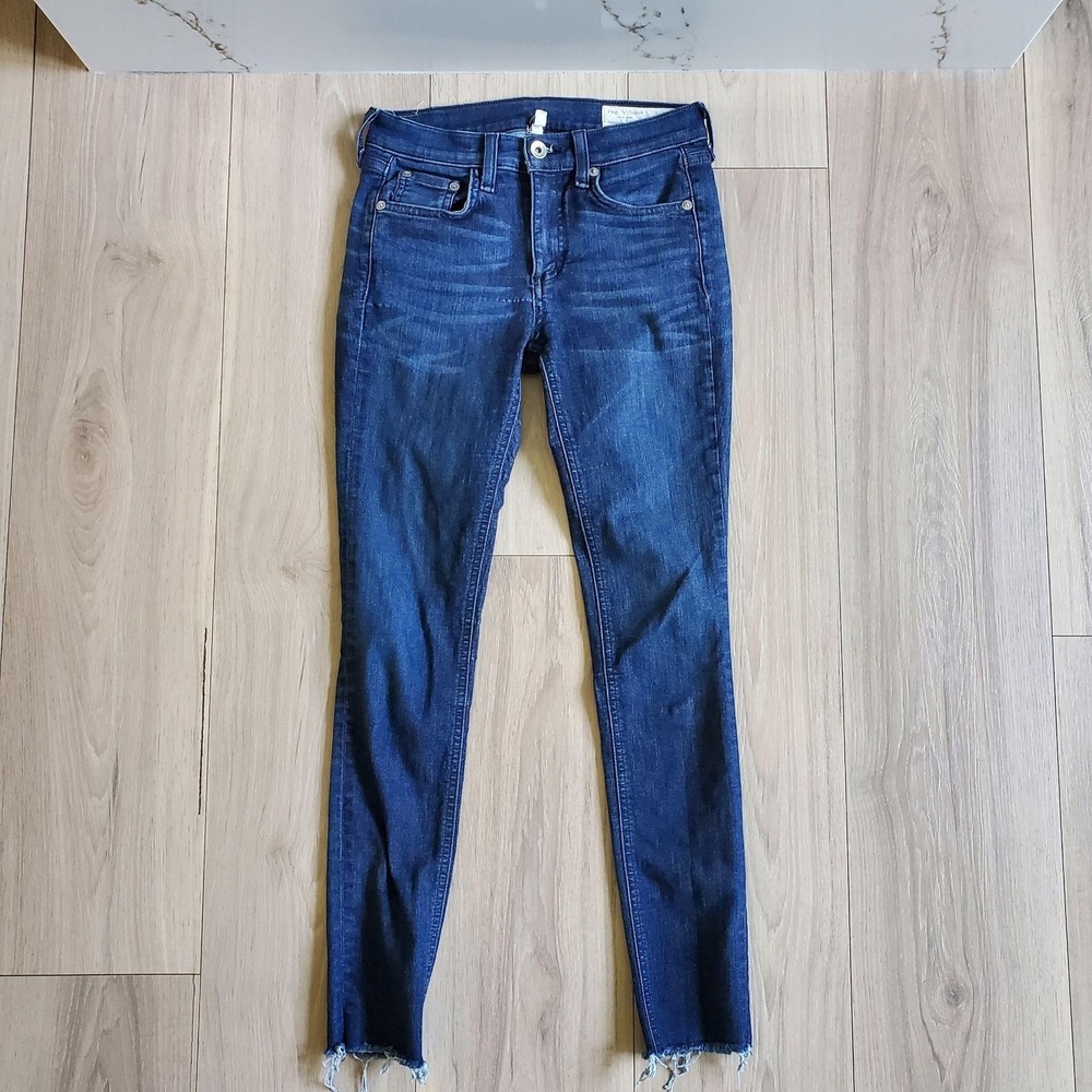 Rag & Bone Jeans‎ Womens 25 Blue Ankle Skinny Tonal River Raw Frayed Hem Stretch